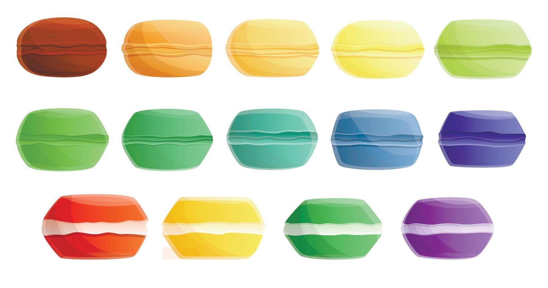 macarons set di icone, stile cartone animato vettore