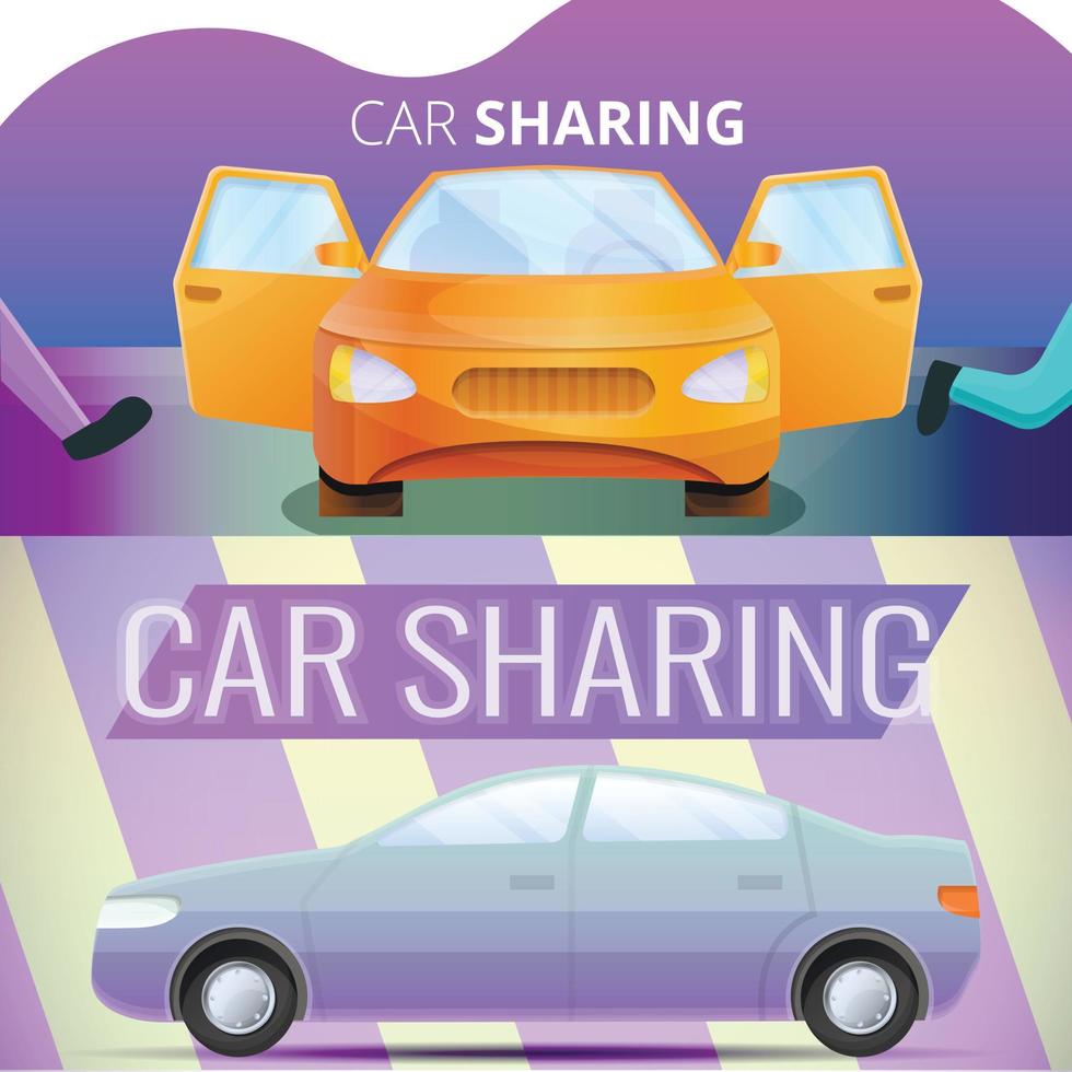 set di banner per il car sharing, stile cartone animato vettore