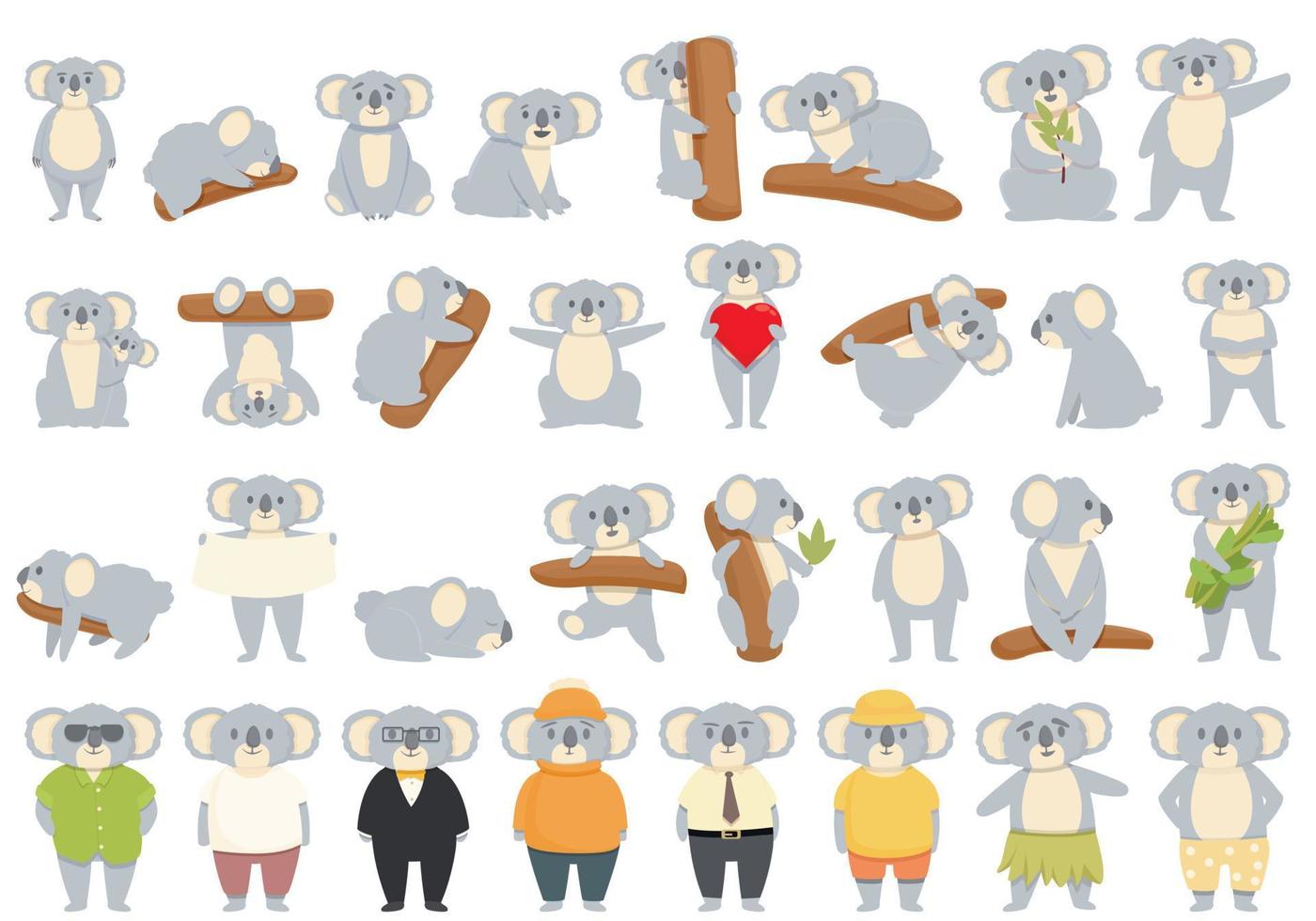 koala icone set cartone animato vettore. orso australiano vettore
