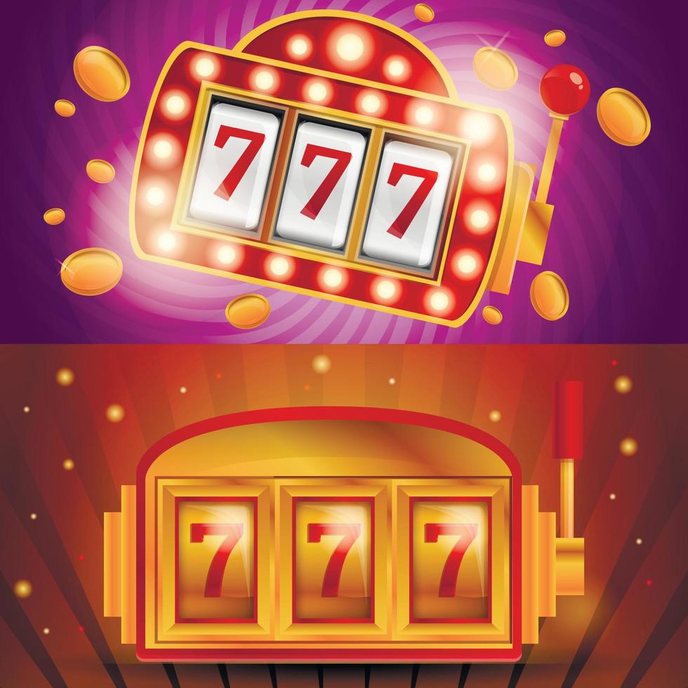 set di banner per slot machine del casinò, stile cartone animato vettore