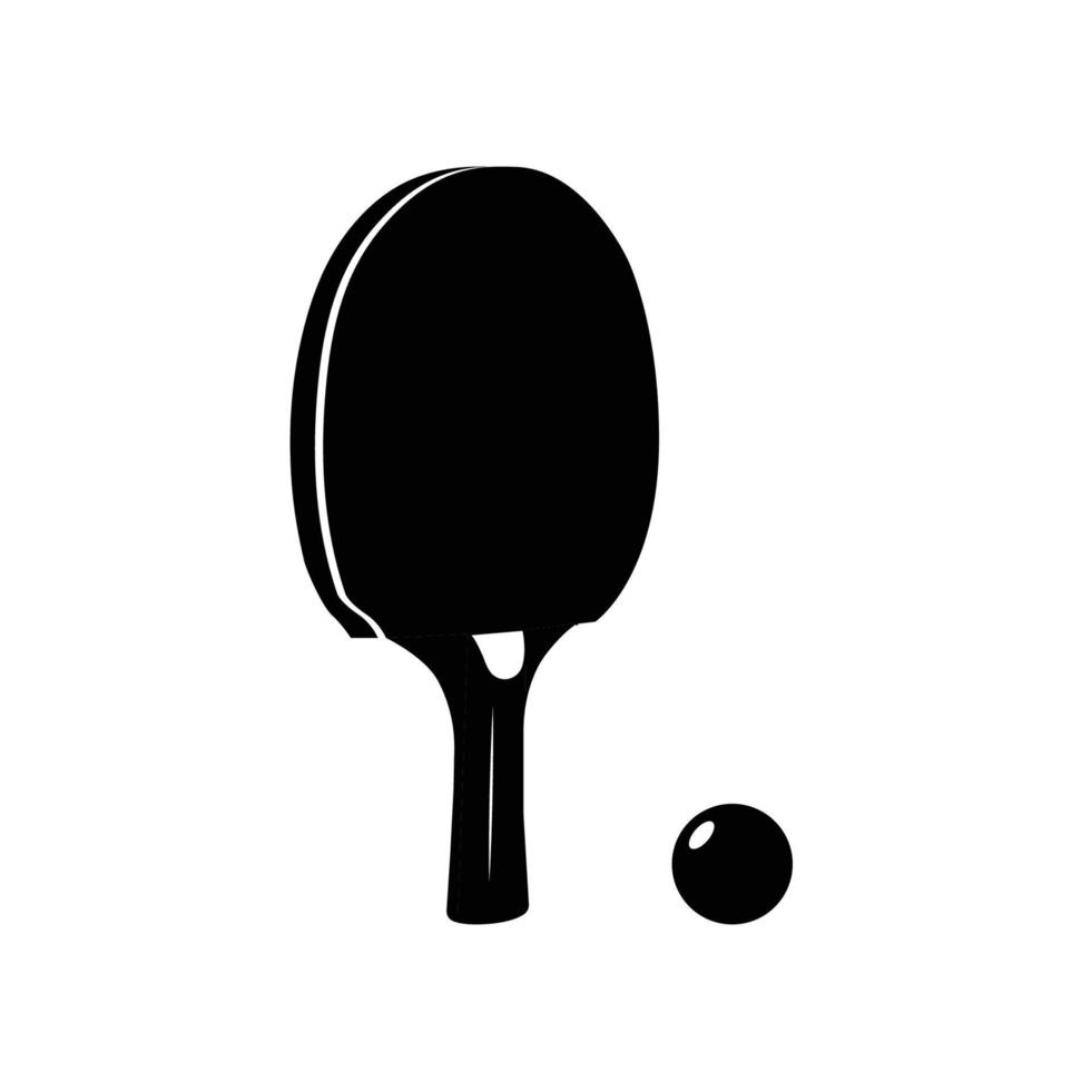 ping pong paddle e palla icona in bianco e nero elemento di design su sfondo bianco isolato vettore