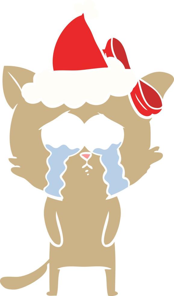 illustrazione a colori piatta di un gatto che indossa il cappello di Babbo Natale vettore