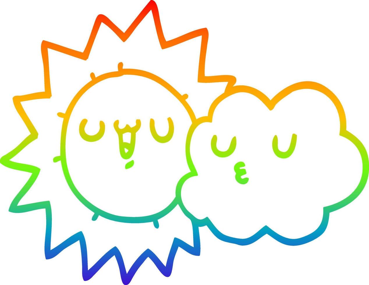 arcobaleno gradiente di disegno a tratteggio cartone animato sole e nuvole vettore