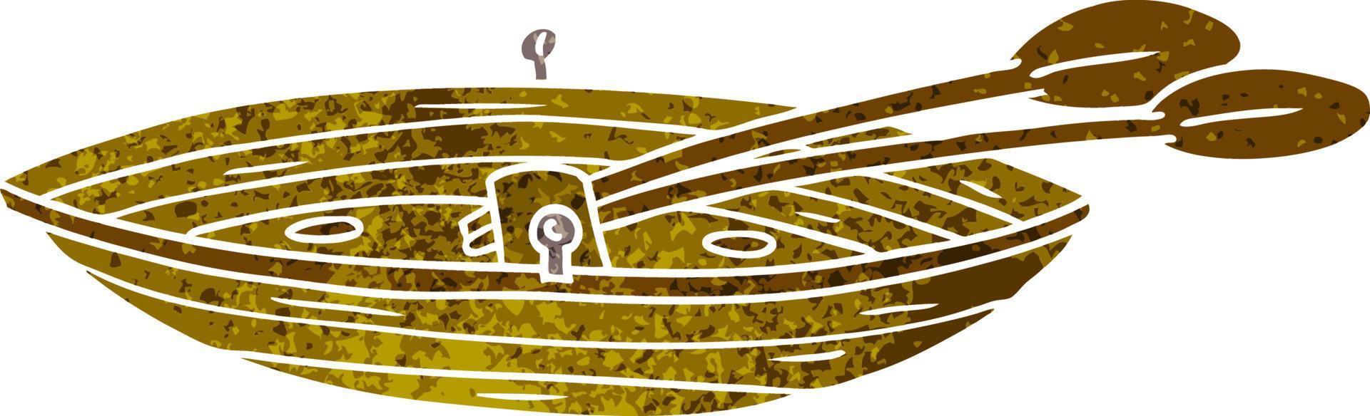 doodle retrò dei cartoni animati di una barca di legno vettore