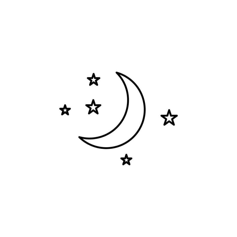 luna, notte, chiaro di luna, mezzanotte icona linea sottile illustrazione vettoriale modello logo. adatto a molti scopi.