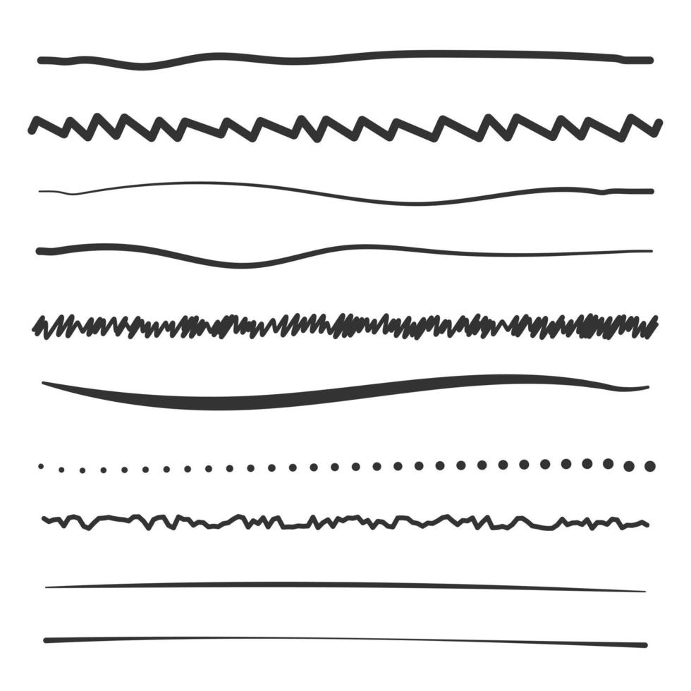collezione di righe singole scritte a mano in diversi stili. vettore