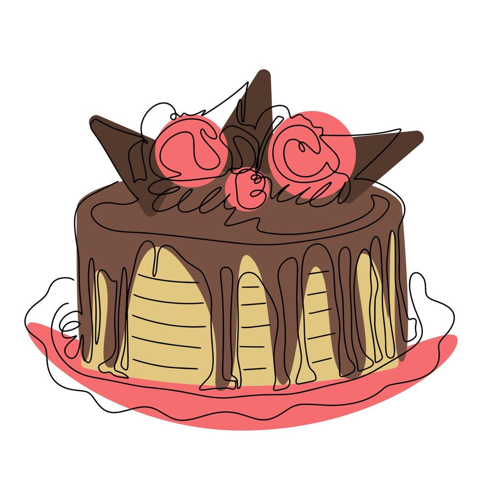 torta decorata con gelato e glassa al cioccolato vettore lineart