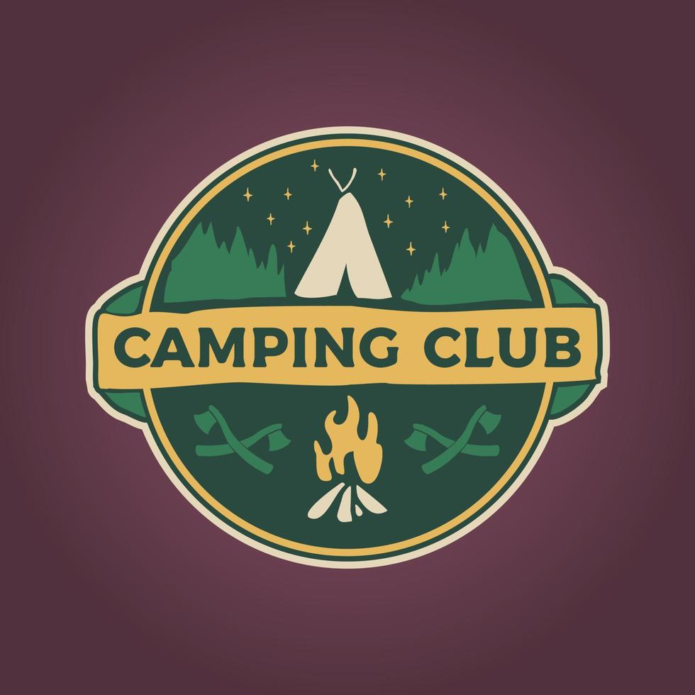 distintivo emblema vintage design colorato camping club vettore