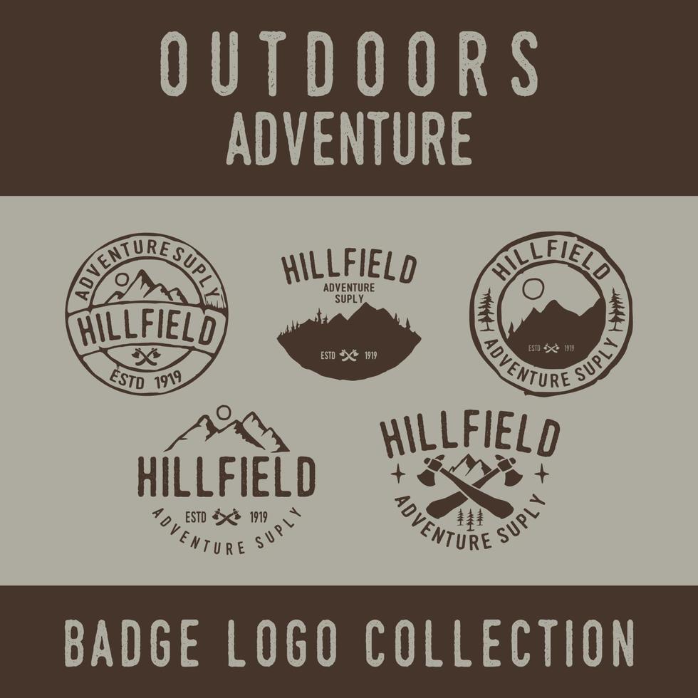 distintivo logo vintage disegnato a mano hipster avventura collezione outdoor set vettore