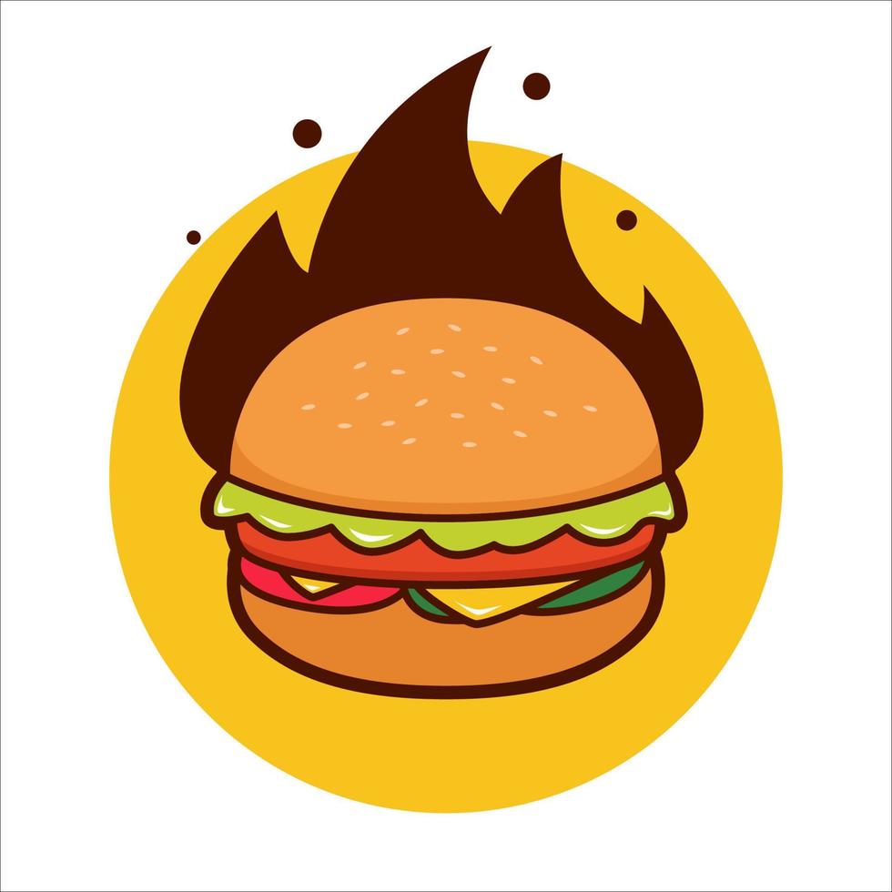 illustrazione di hamburger di formaggio piccante caldo con fuoco di fiamma vettore
