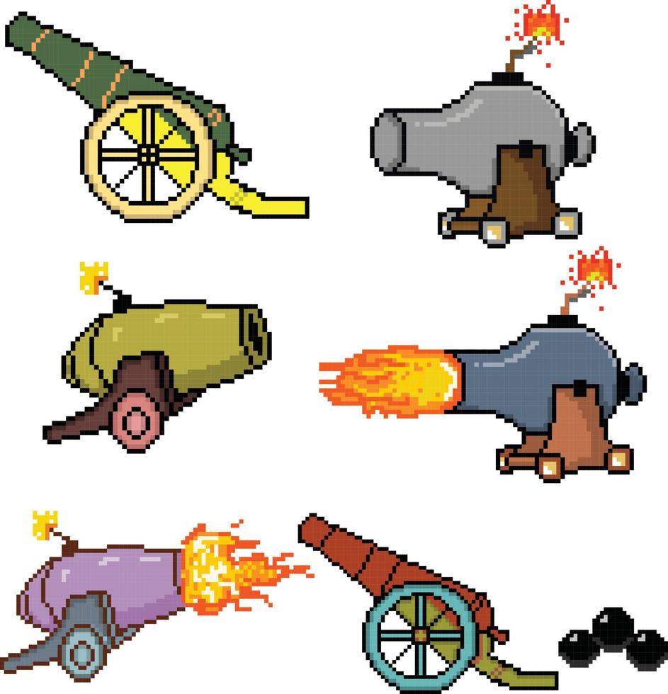 grande cannone da parete pixel art. vettore