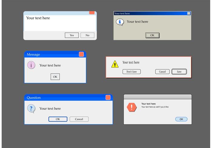 Modelli di casella di testo della finestra di avviso vettore