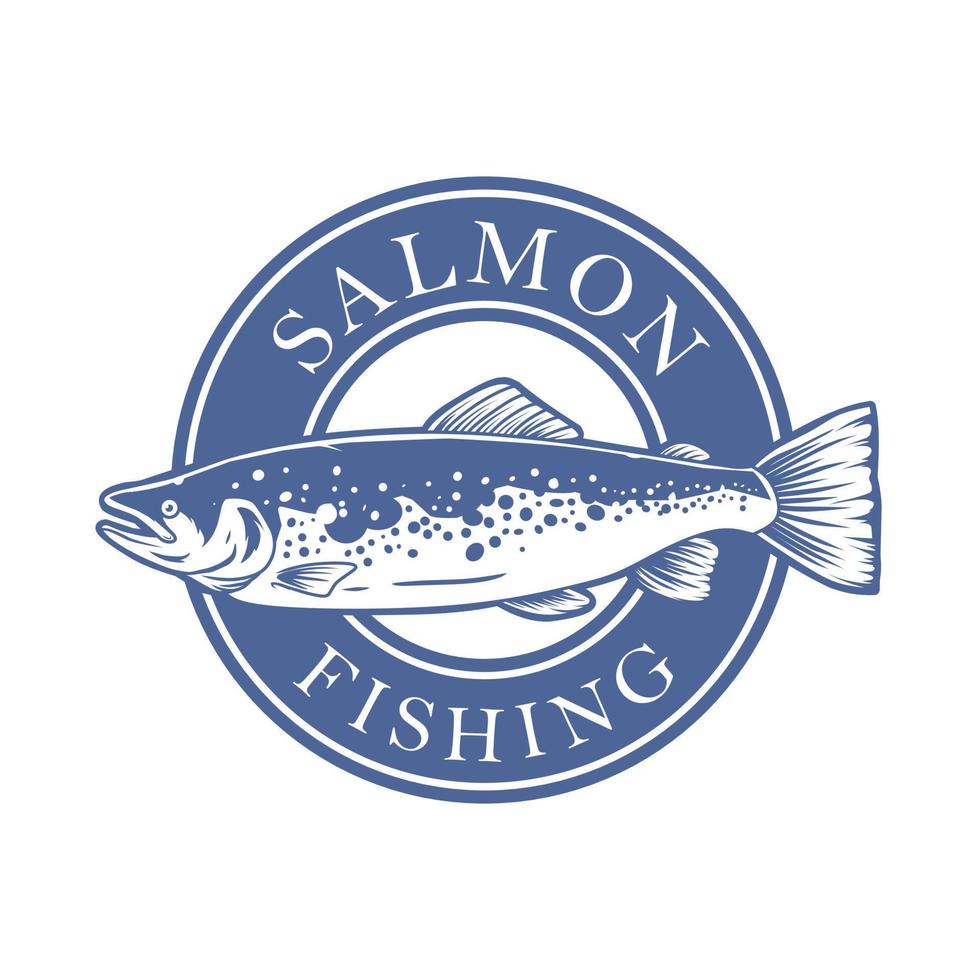 disegno del logo di pesca al salmone vettore
