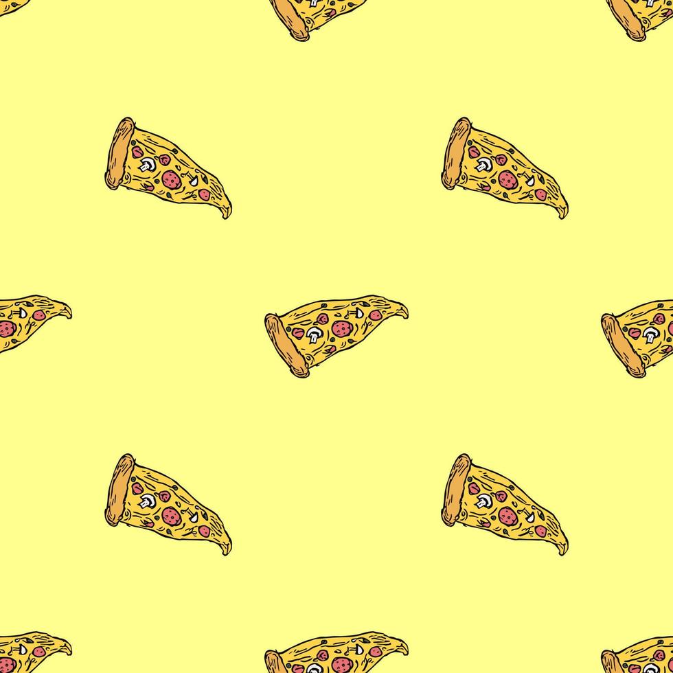 modello di pizza senza cuciture. sfondo di pizza colorata. illustrazione della pizza di vettore di scarabocchio