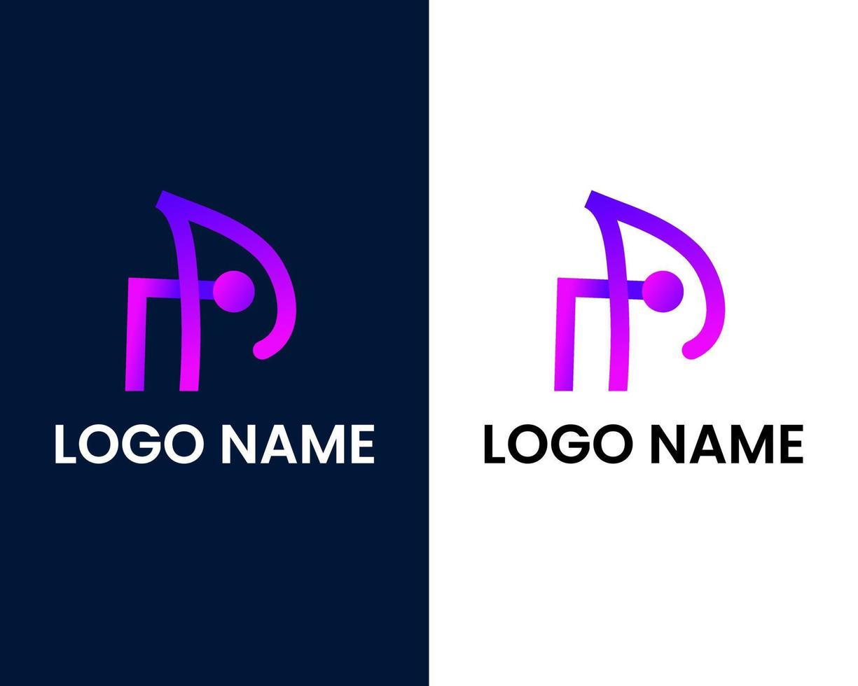 lettera p con modello di progettazione logo tech vettore