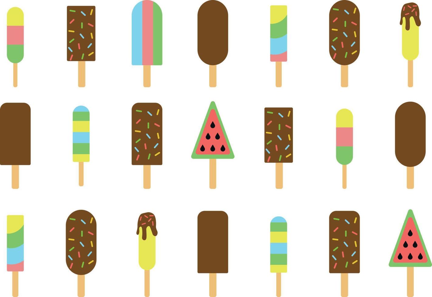 gelato su stick isolato su sfondo bianco. gelato dolce rinfrescante estate illustrazione vettoriale. gocce di cioccolato gelato ghiacciolo vettore