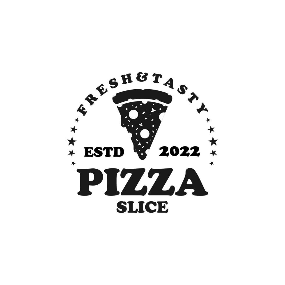 modello di logo di fetta di pizza in stile vintage vettore