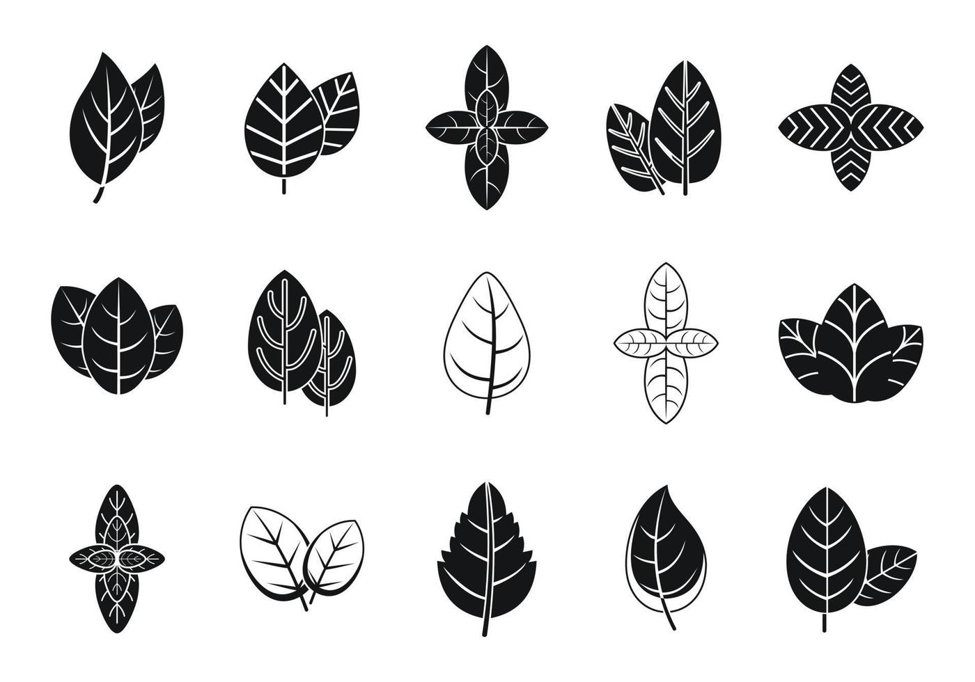 le icone delle foglie di basilico impostano un vettore semplice. agricoltura sanitaria