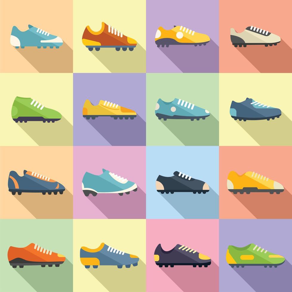scarpe da calcio icone set vettore piatto. scarpa da calcio