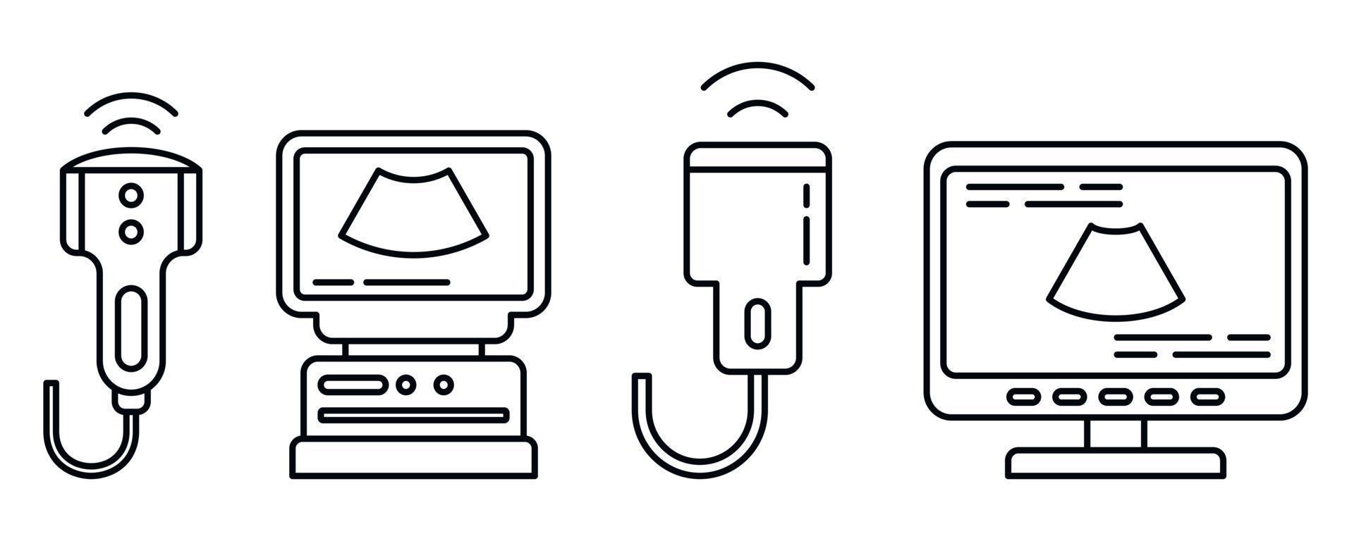 set di icone della macchina ad ultrasuoni, stile contorno vettore