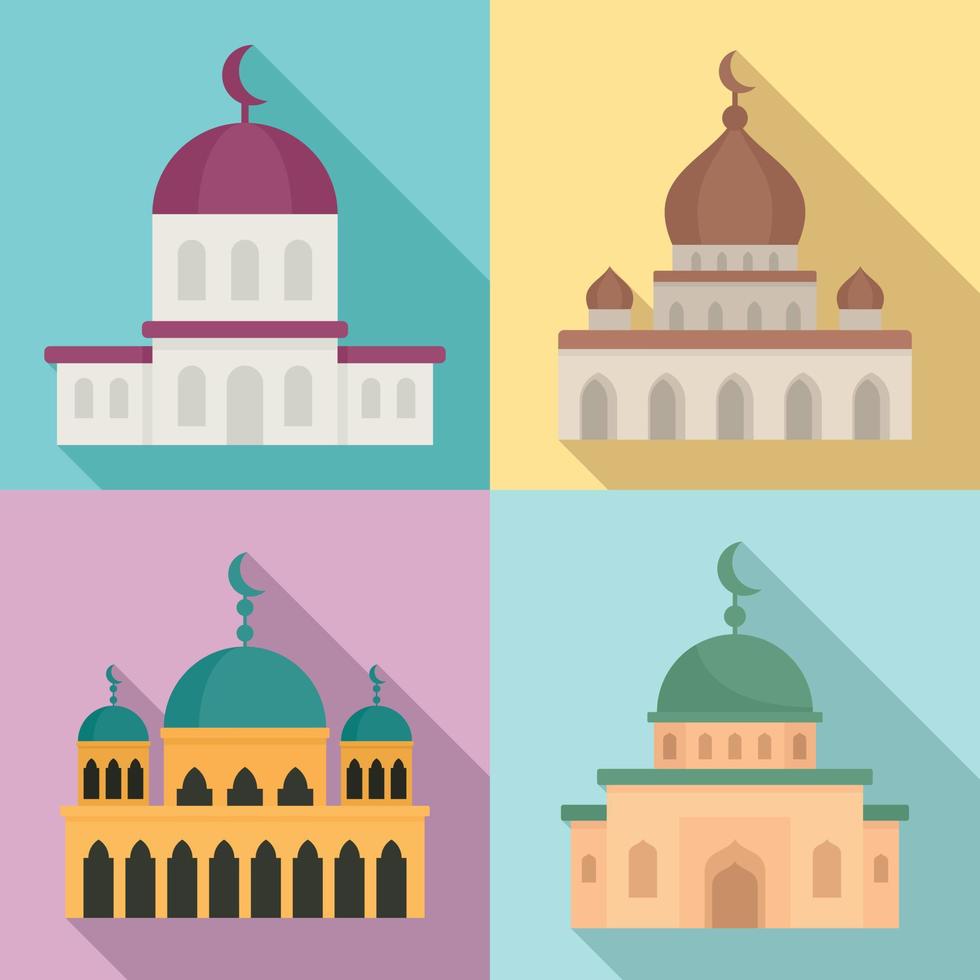 set di icone della moschea, stile piatto vettore