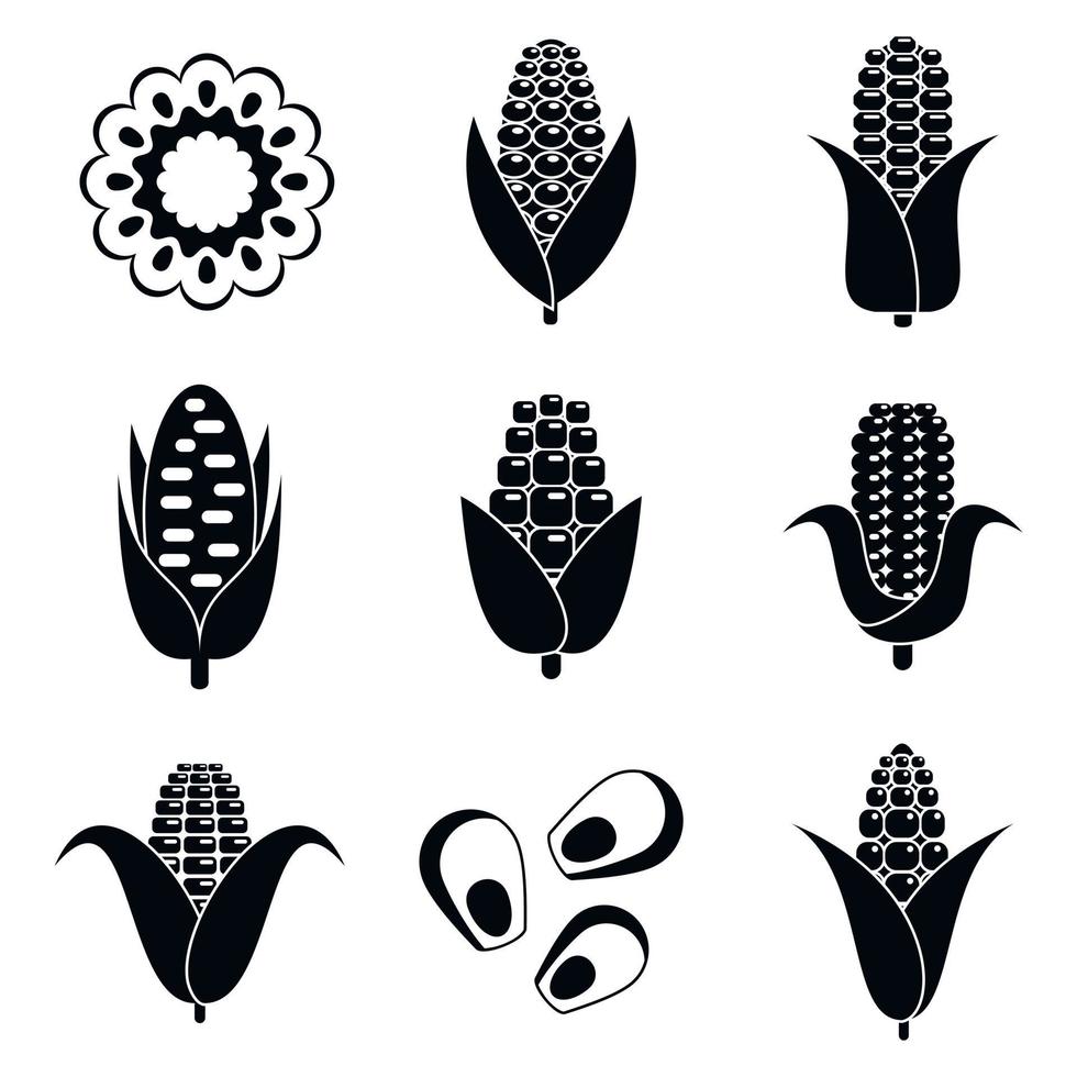set di icone di mais da fattoria, stile semplice vettore