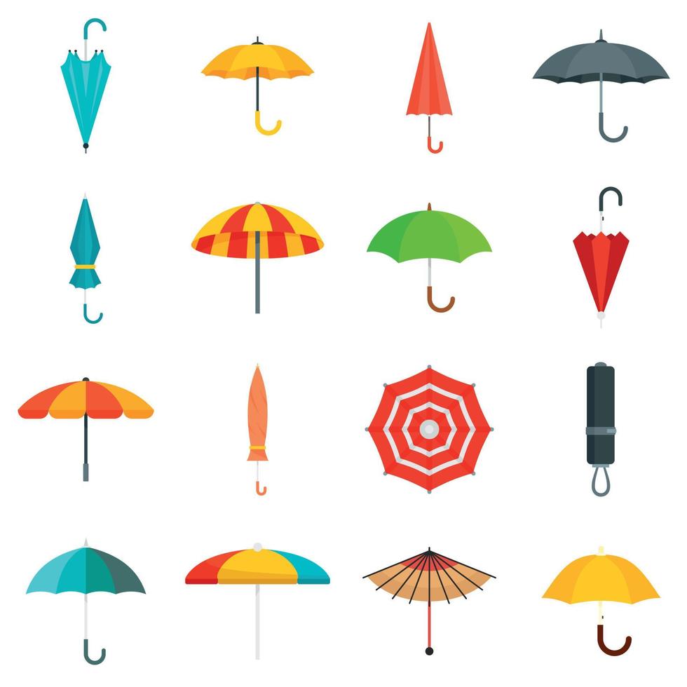 set di icone ombrello, stile piatto vettore