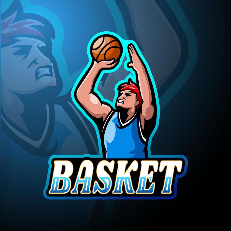design della mascotte del logo esport di basket vettore