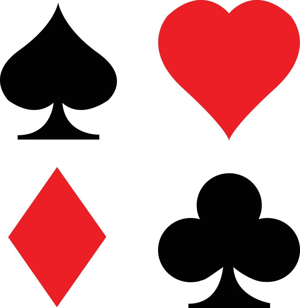 set di icone di carte da gioco su sfondo bianco. icona del seme della carta. simbolo di semi di carte da poker. vettore