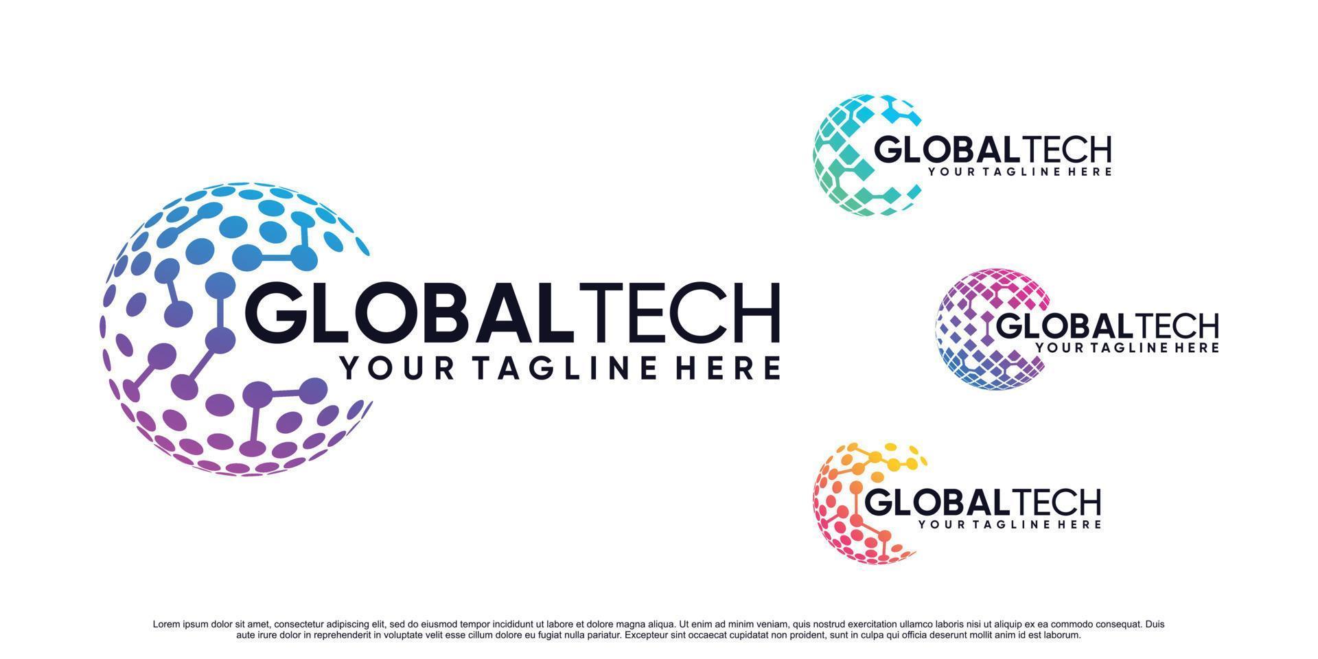illustrazione del design del logo del set di icone della tecnologia globale con vettore premium concpet creativo