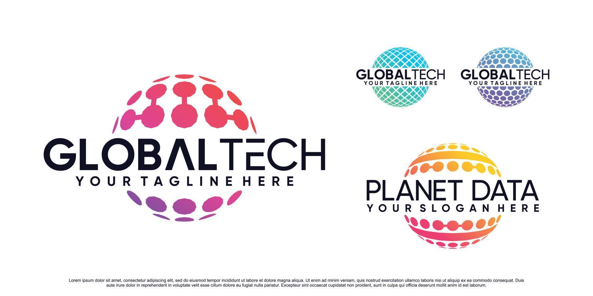 illustrazione del design del logo del set di icone della tecnologia globale con vettore premium concpet creativo