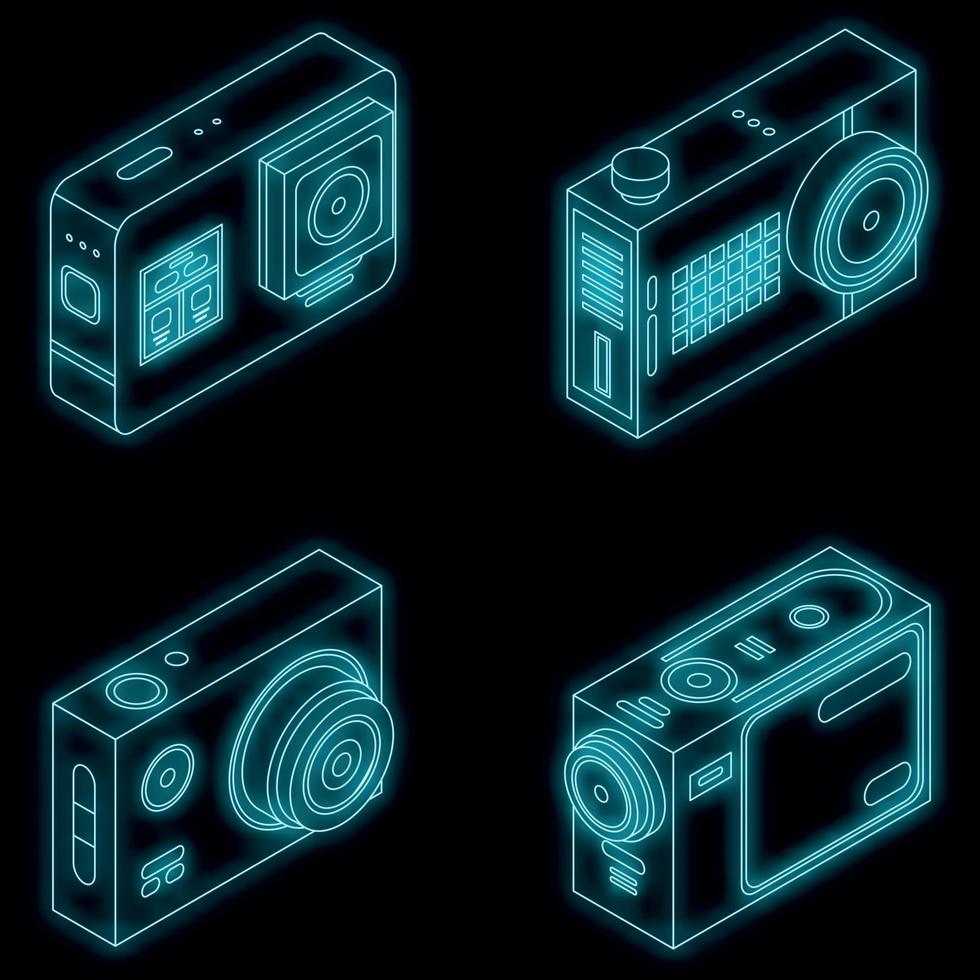 le icone della fotocamera d'azione impostano il neon vettoriale