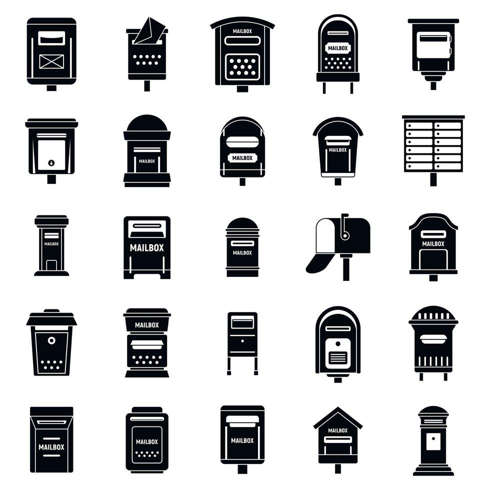 set di icone postali della cassetta postale, stile semplice vettore