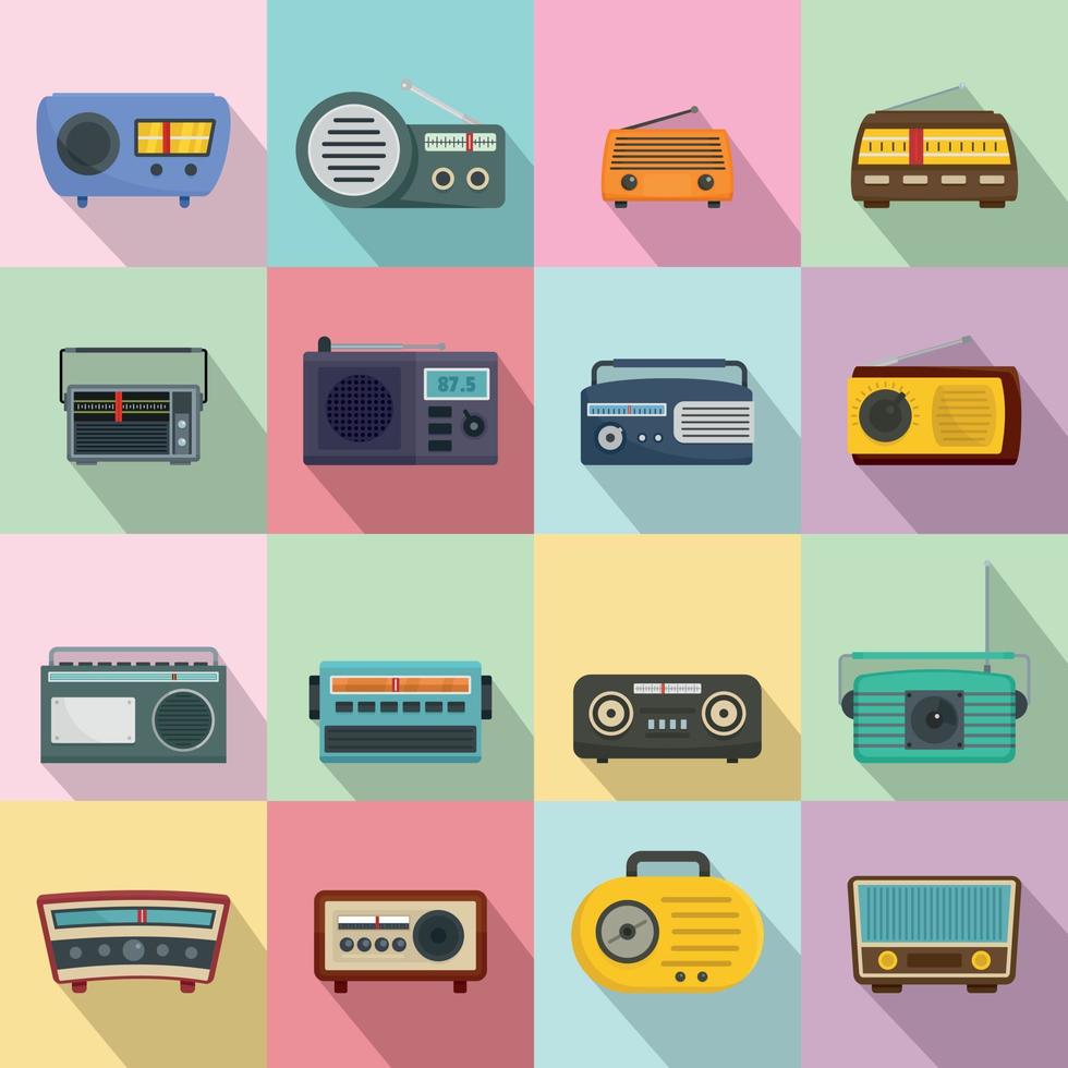 set di icone del vecchio dispositivo di musica radiofonica, stile piatto vettore