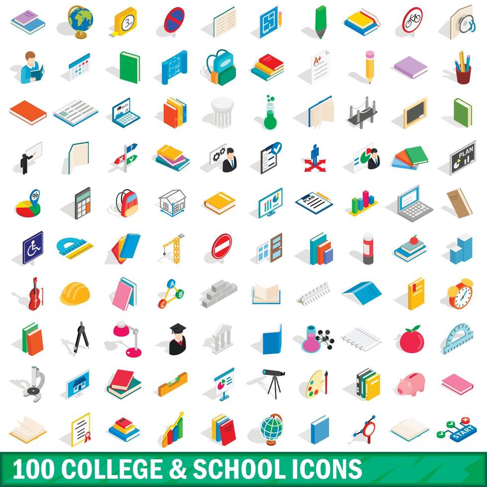 100 icone di college e scuole impostate vettore