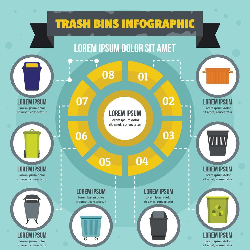 concetto di infografica bidoni della spazzatura, stile piatto vettore