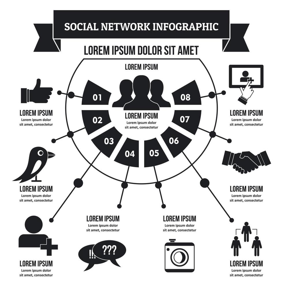 concetto di infografica social network, stile semplice vettore