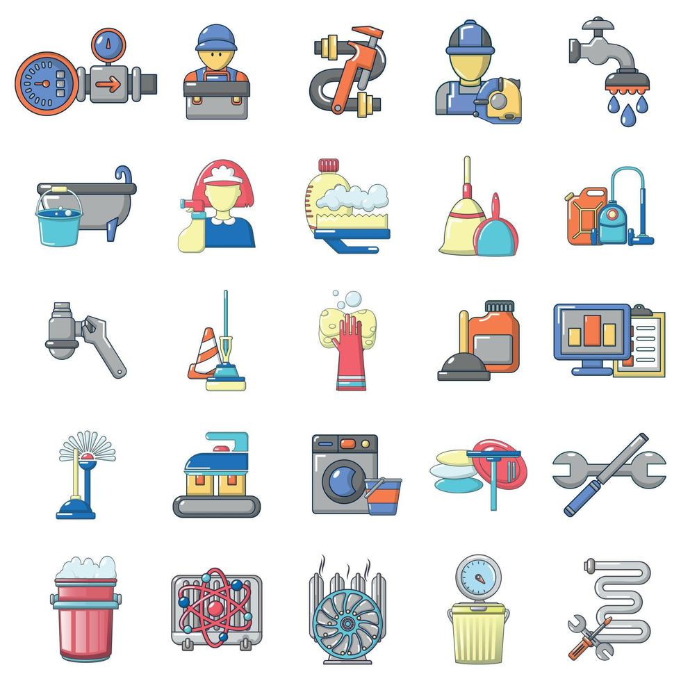 set di icone dell'impianto idraulico, stile cartone animato vettore