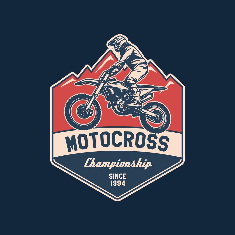 distintivo del logo del club di avventura di motocross disegnato a mano vettore