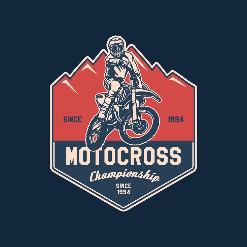 distintivo del logo del club di avventura di motocross disegnato a mano vettore