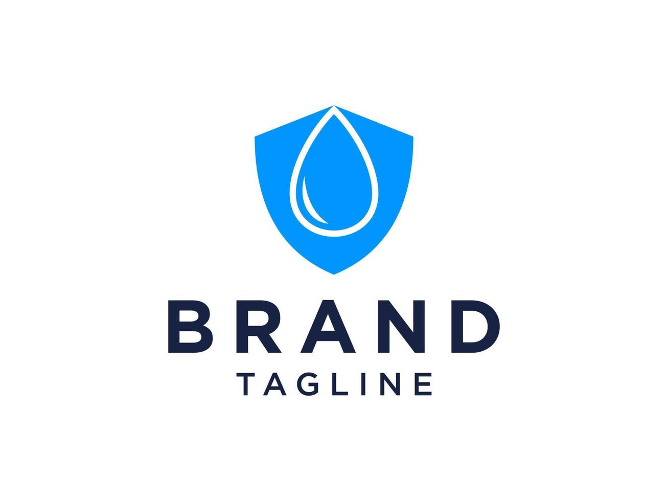 logo di protezione. icona di scudo in stile lineare blu con simbolo di goccia d'acqua all'interno isolato su priorità bassa bianca. utilizzabile per loghi sanitari, medici e di sicurezza. elemento del modello di progettazione logo vettoriale piatto.