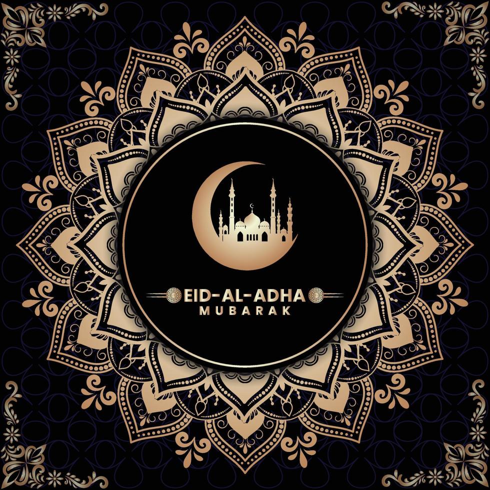 eid al adha mubarak con illustrazione vettoriale mandala dorata