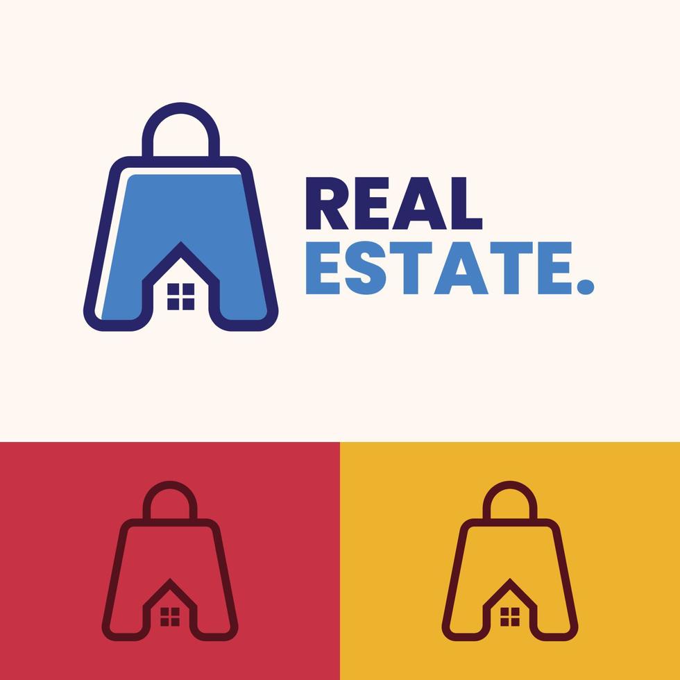 design semplice e minimalista del logo della borsa della spesa per la casa vettore