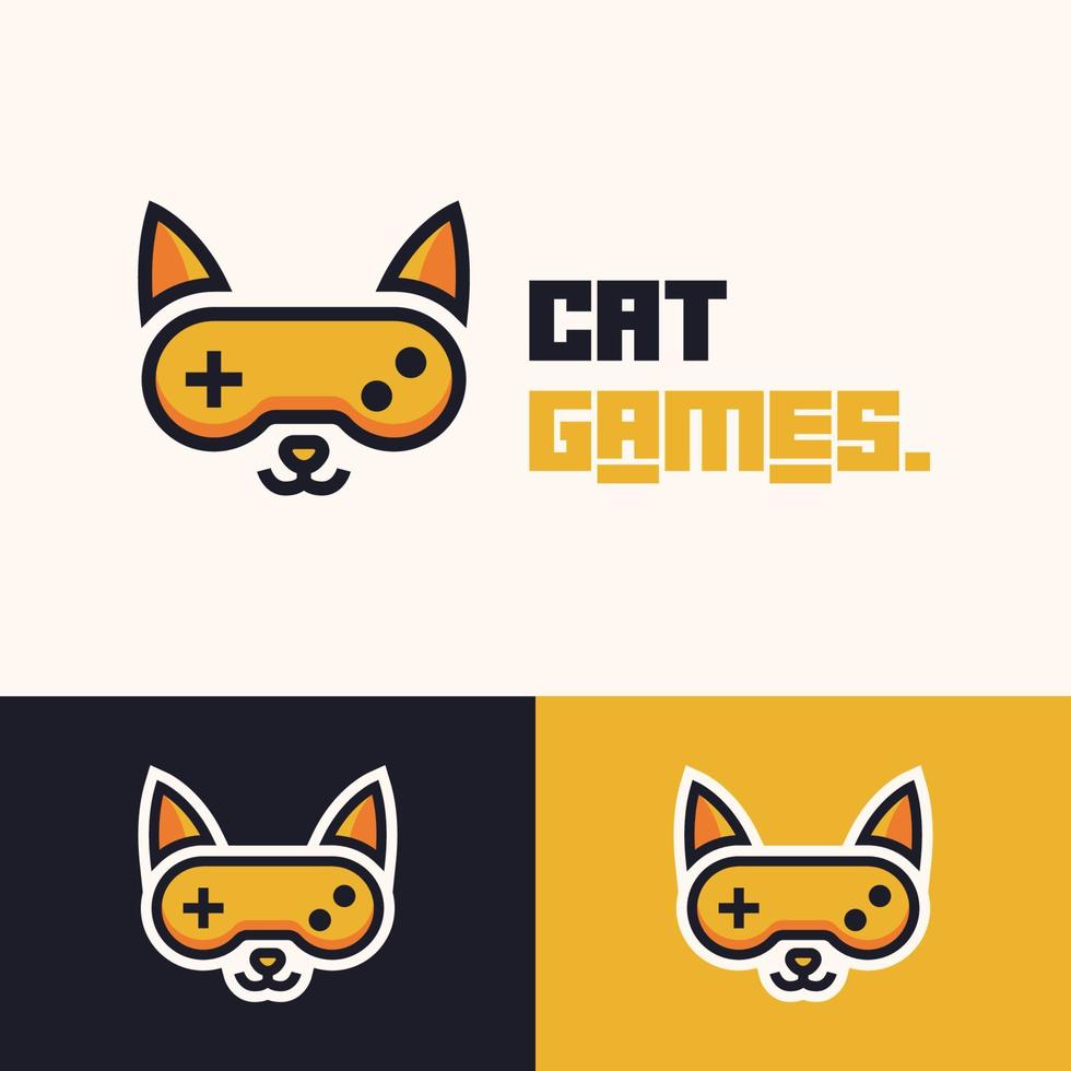 design semplice e minimalista del logo del joystick del gamepad del gatto vettore
