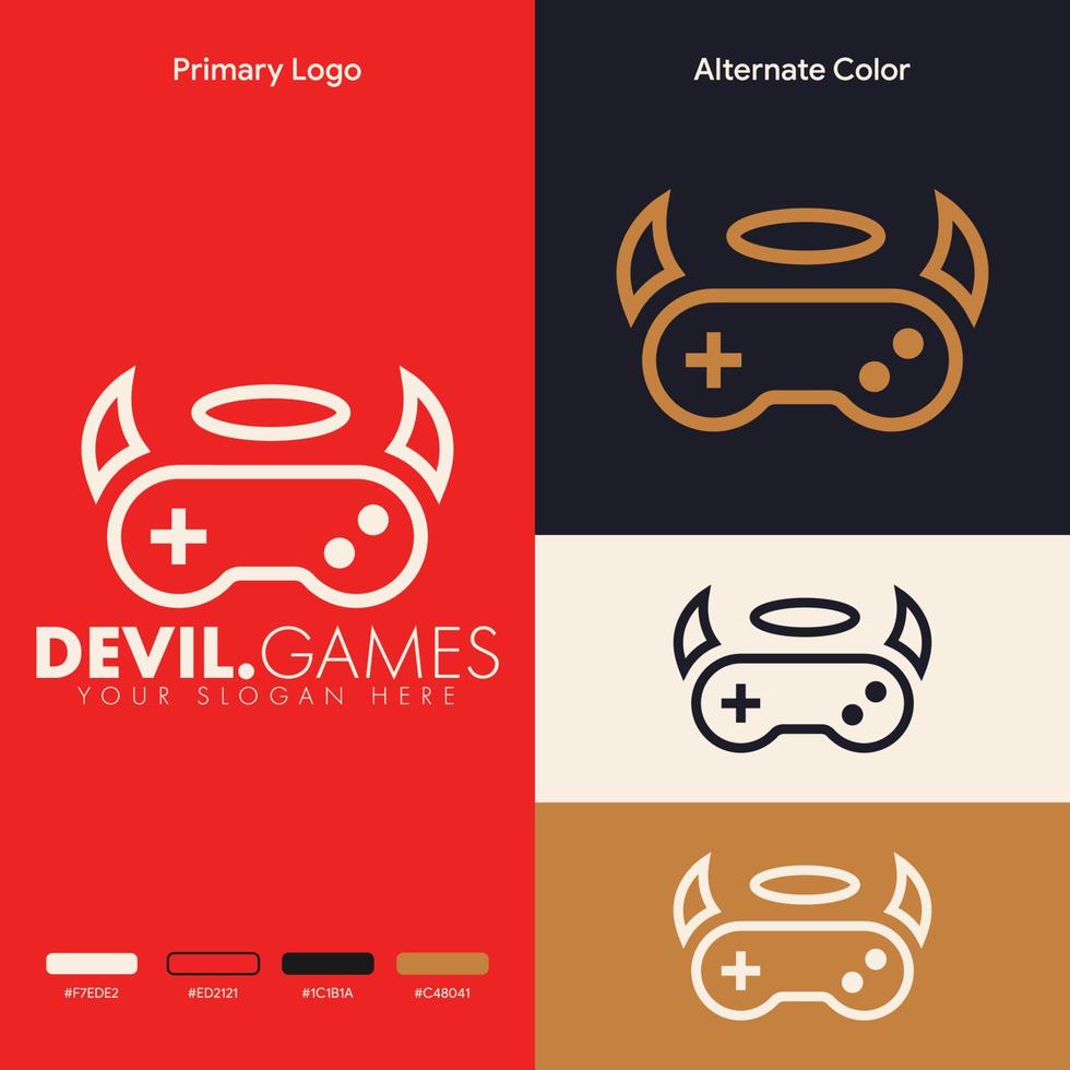 design semplice e minimalista del logo del gamepad del gamepad del joystick del diavolo vettore