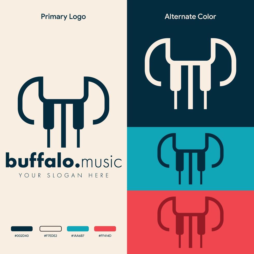 design semplice e minimalista del logo della testa di bufalo per pianoforte vettore