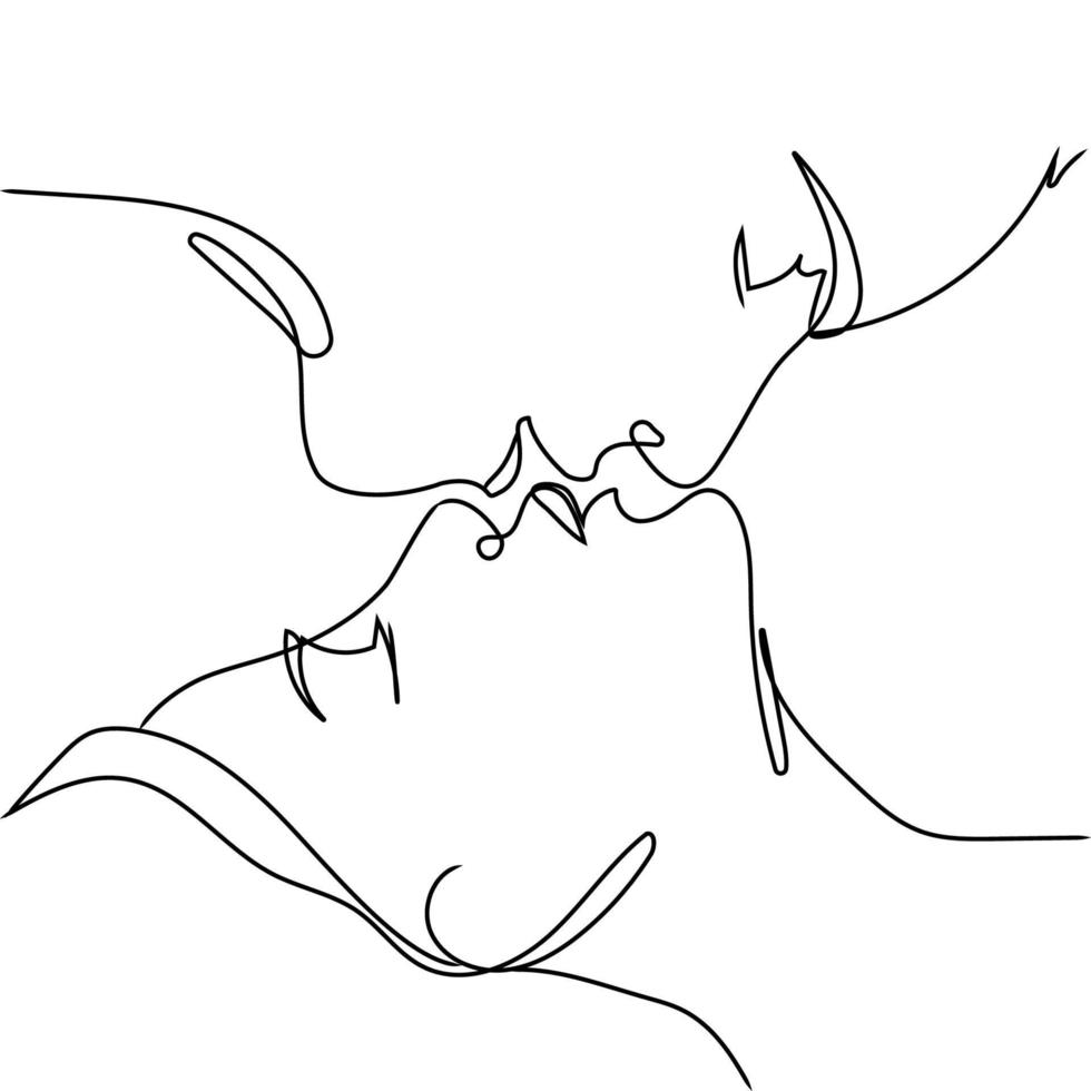 bacio uomo e donna linea arte vettoriale isolato doodle illustration.one line draw of kissing, single line sketch of lovers.modern continuous line.fashion print.