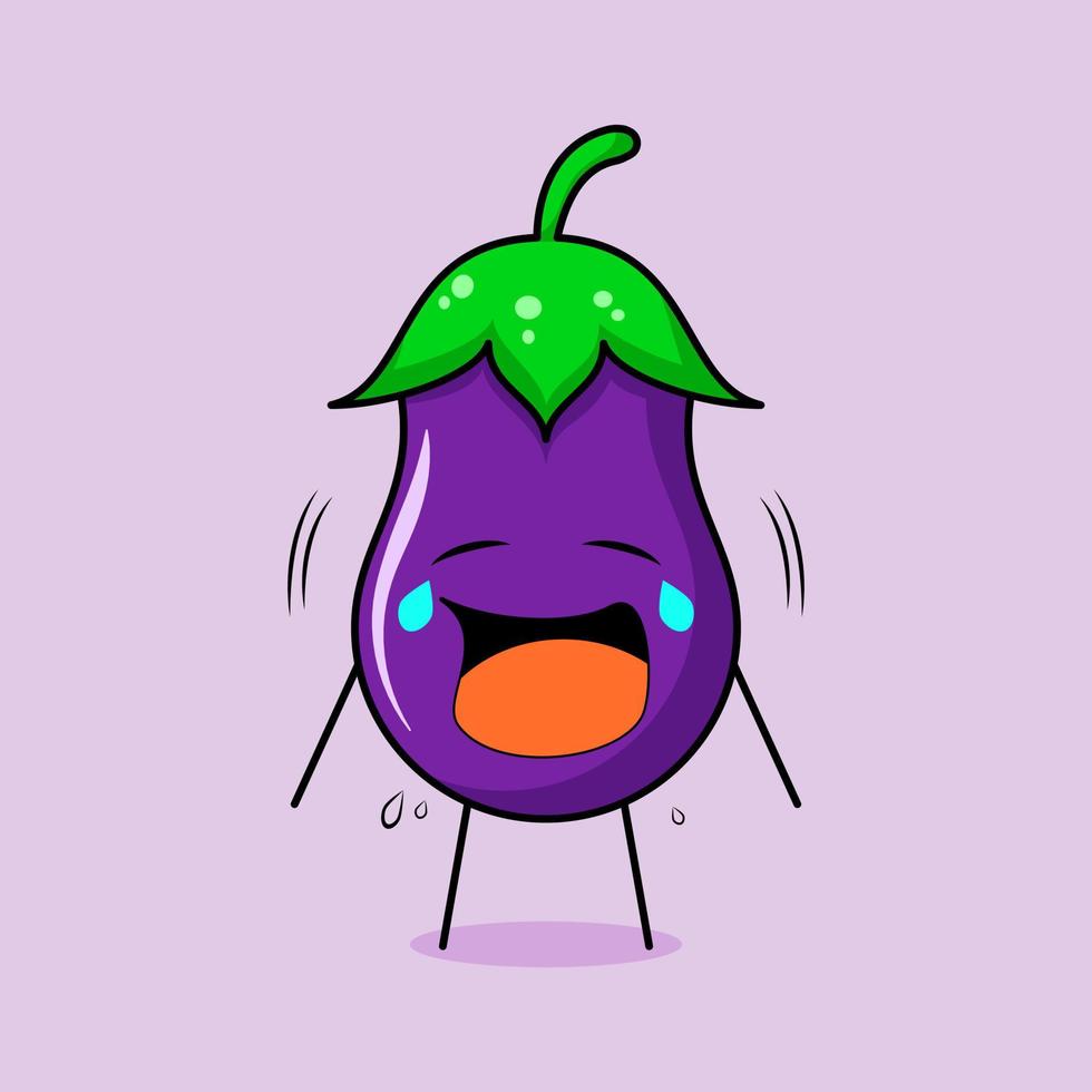 simpatico personaggio di melanzane con espressione piangente. verde e viola. adatto per emoticon, logo, mascotte vettore