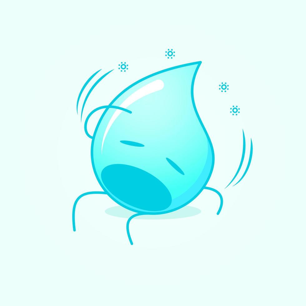 simpatico cartone animato d'acqua con espressione vertiginosa, bocca aperta, siediti e una mano sulla testa. adatto per emoticon, logo, mascotte e icona. blu e bianco vettore
