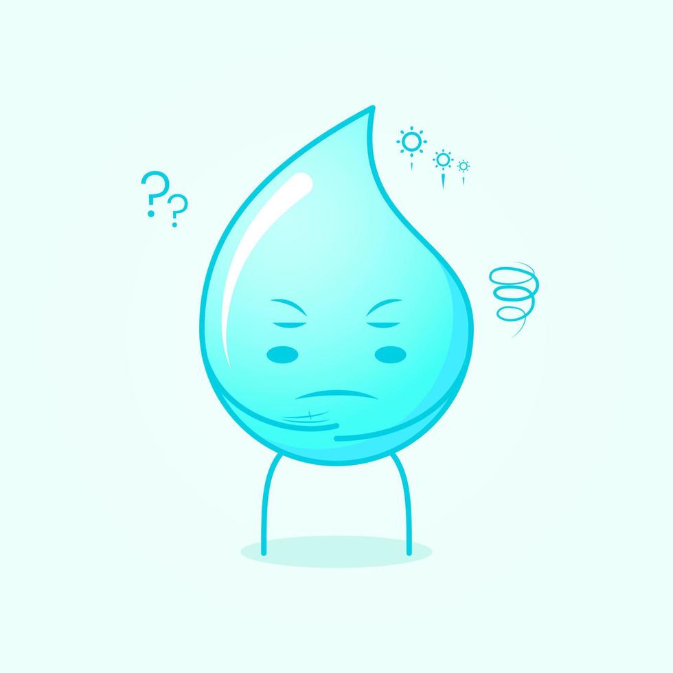 simpatico cartone animato d'acqua con espressione pensante e occhi chiusi. blu e bianco. adatto per emoticon, logo, mascotte e simbolo vettore